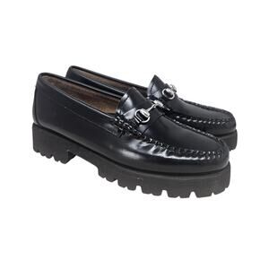 G.H. Bass Weejuns 5 Lianna Bit Super Lug Loafers Black Leather Horsebit Minimal